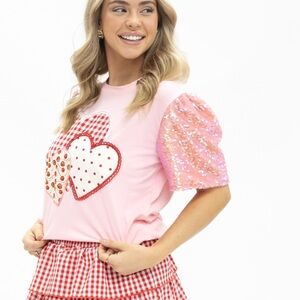 Pink Heart Sequin Sleeve Top Grace and Emma NWT